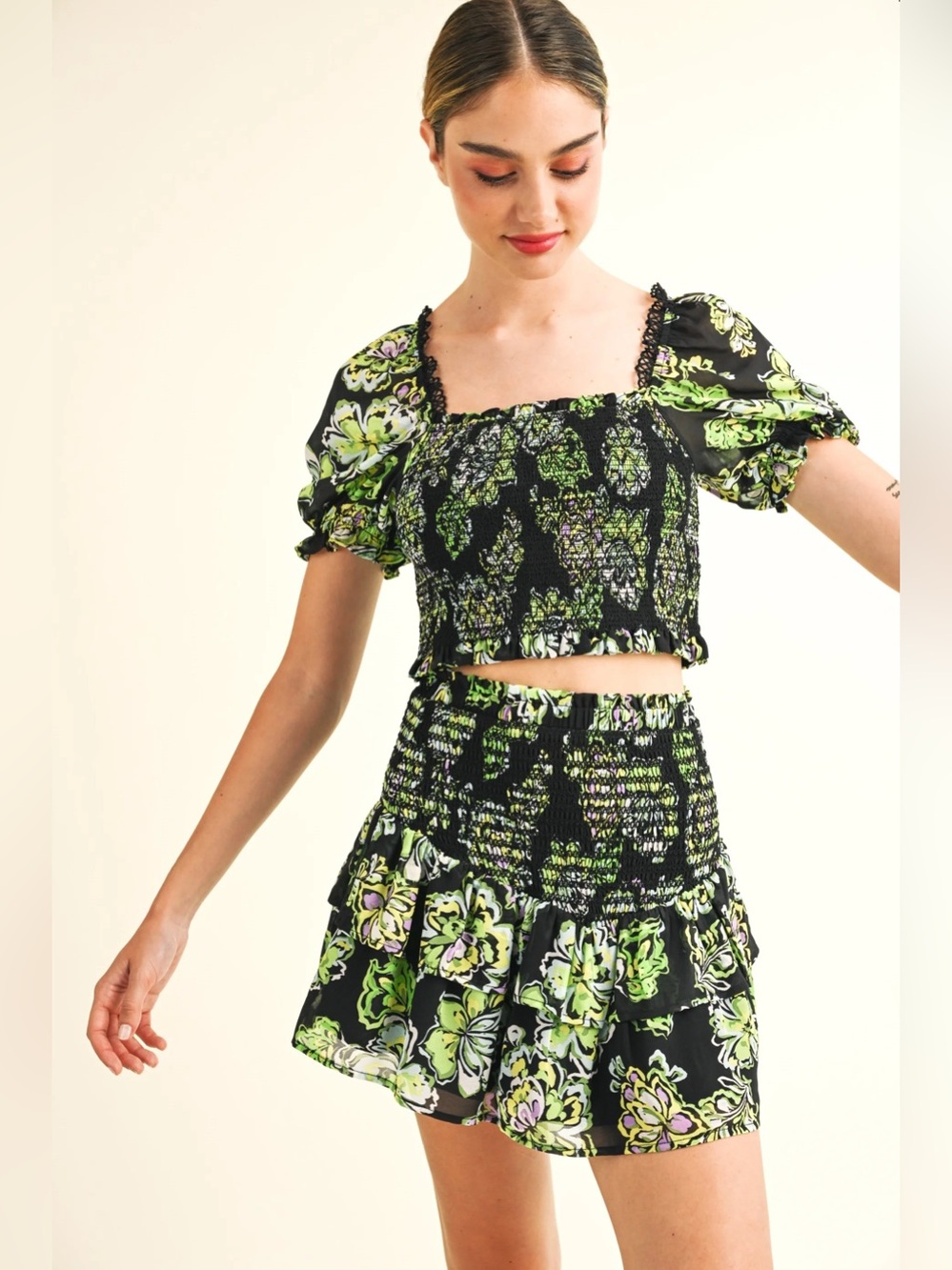 The Reset by Jane Coralie Floral Crop Top & Mini Skirt SET Cottagecore Summer